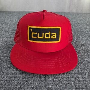 Vintage Red Trucker Hat Mesh Back Patch Logo Cuda Adjustable Snapback‎ USA Made